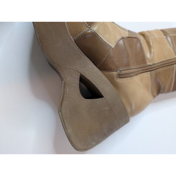 VTG 90s Y2K Patchwork Platform Chunky Tan Boots Women’s Full Zip Bakers - Picture 8 of 14